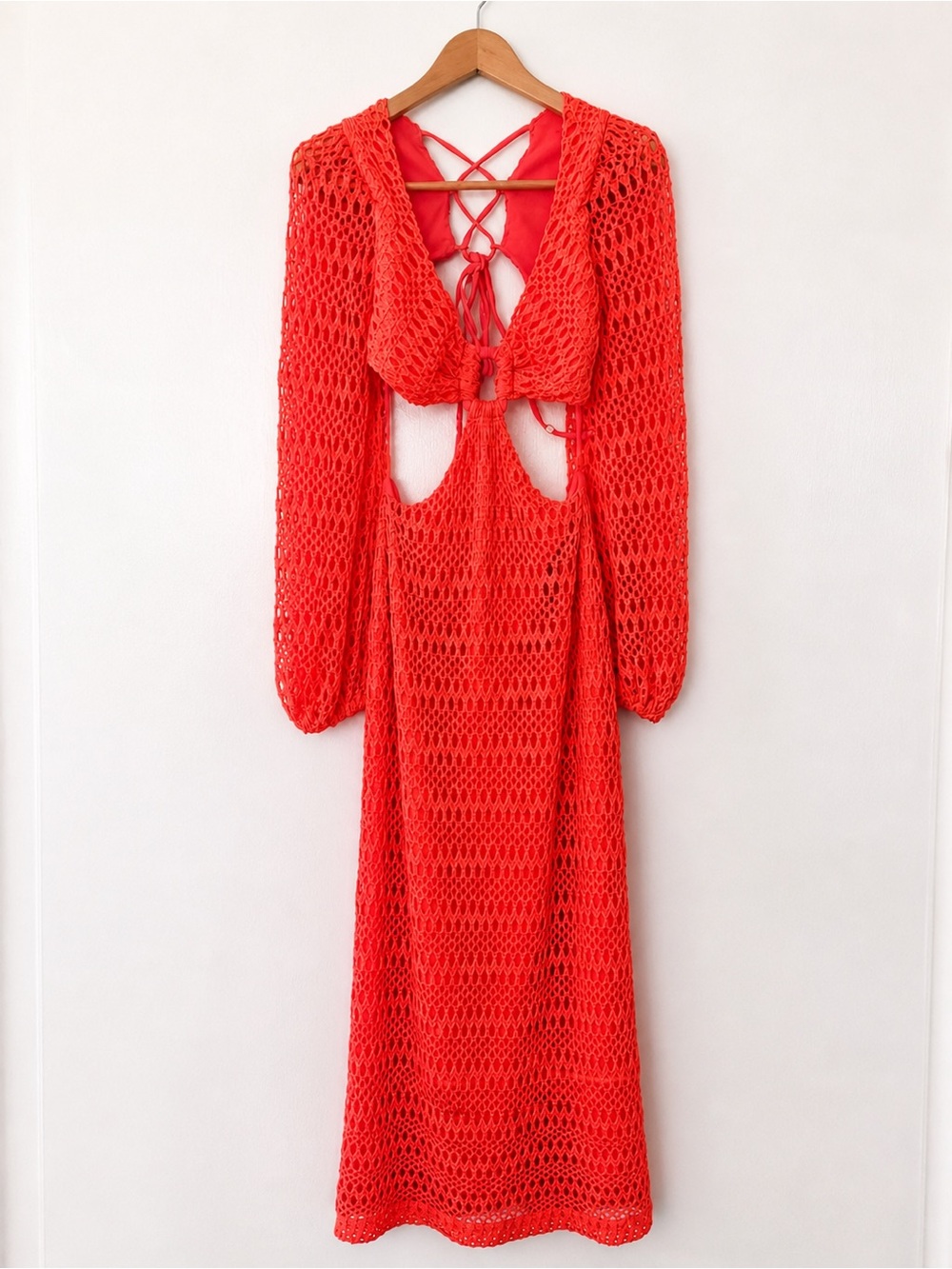 PatBO Resort Crochet Cutout Maxi Dress Coral Size 6 - Picture 5 of 11